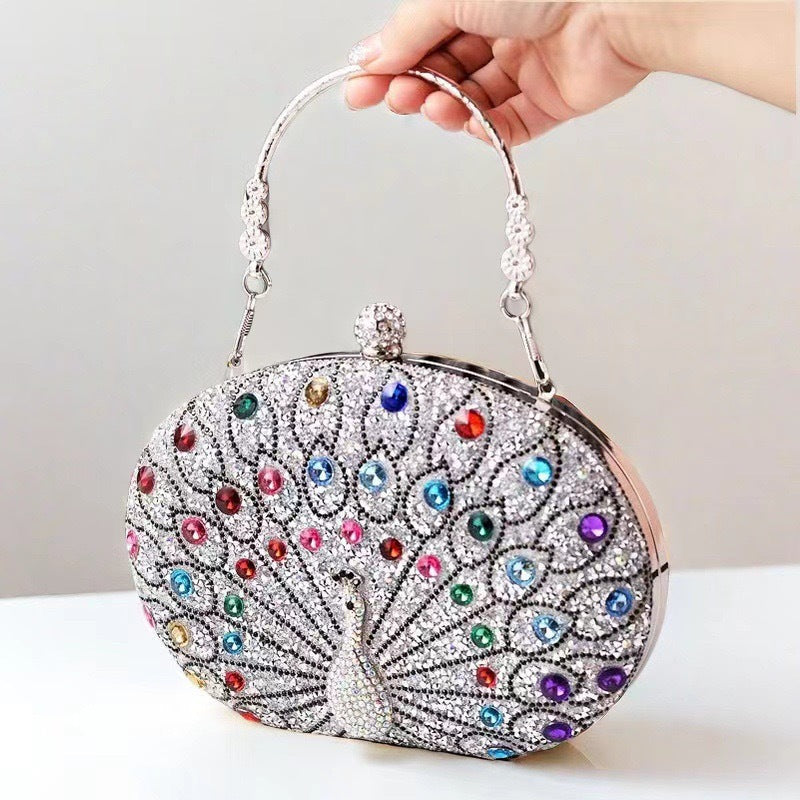 Peacock Diamond Retro Style Party Black Dinner Bag
