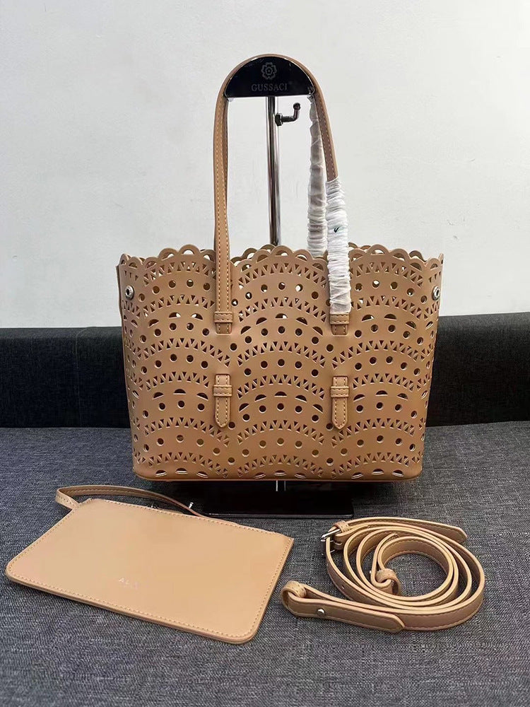 French Minority Wave Leather Summer Vacation Beach Weaving Women's Shoulder Bag