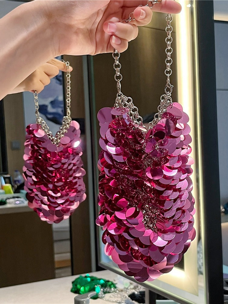 Women's Shiny Metal Scale Sequin Hand-woven Banquet Women's Handbag