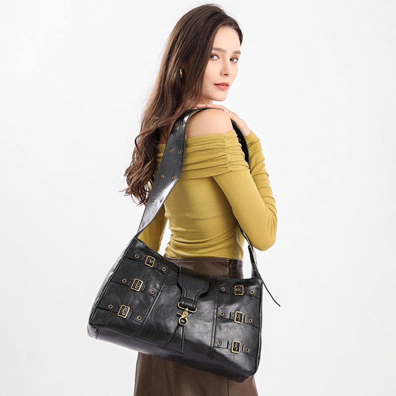Large Capacity Heavy Metal Punk Distressed High-grade Wide Strap Tote Bags