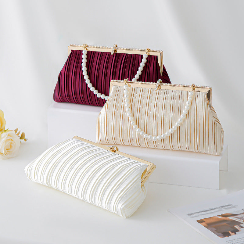 Fashion Pleated Clutch Elegant Pearl Dress Bags