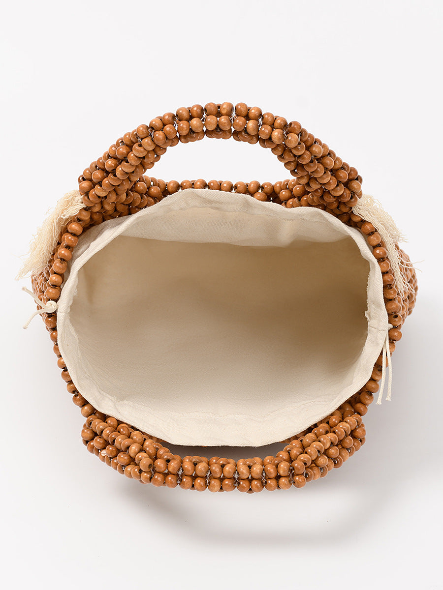 Women's With Wooden Beads Decoration Ethnic Style Hand-woven Bags