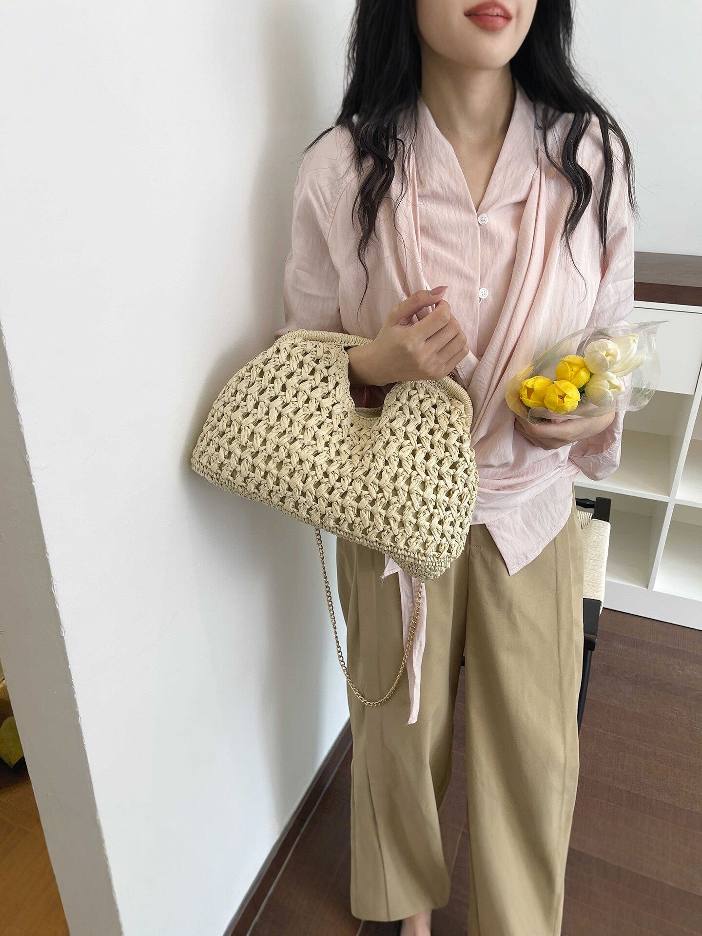 Women's Knitted Straw Chain Stylish Good Texture Women's Shoulder Bag