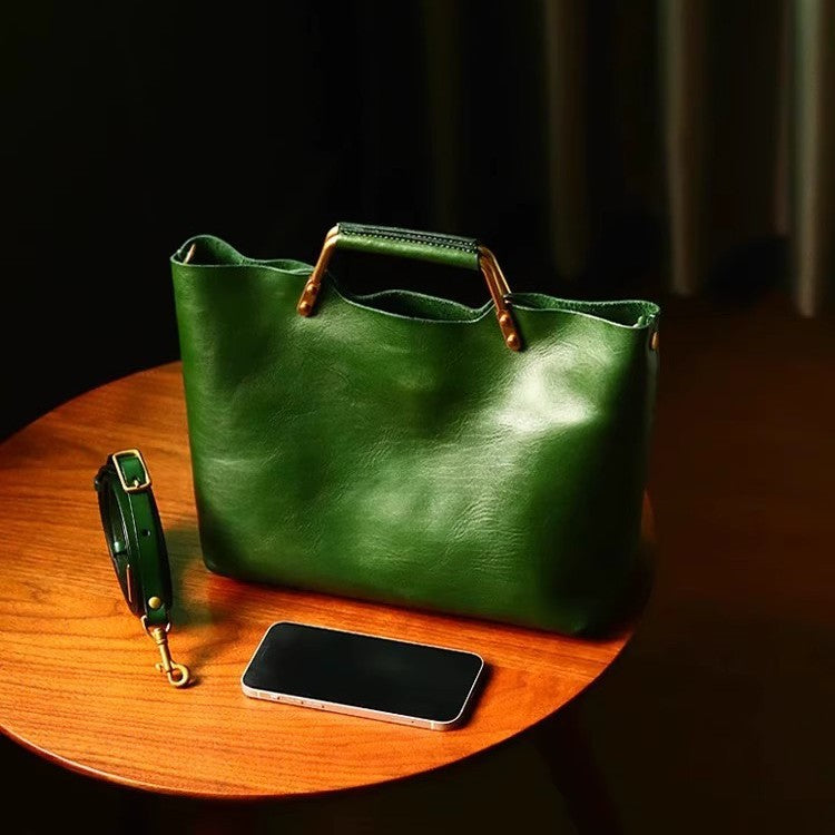 Women's Vegetable Basket Handmade Tanned Artificial Leather Mother Women's Handbag