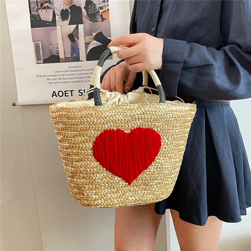 Cherry Lemon Straw Fashion Large Capacity Wheat Woven Seaside Vacation Women's Handbag