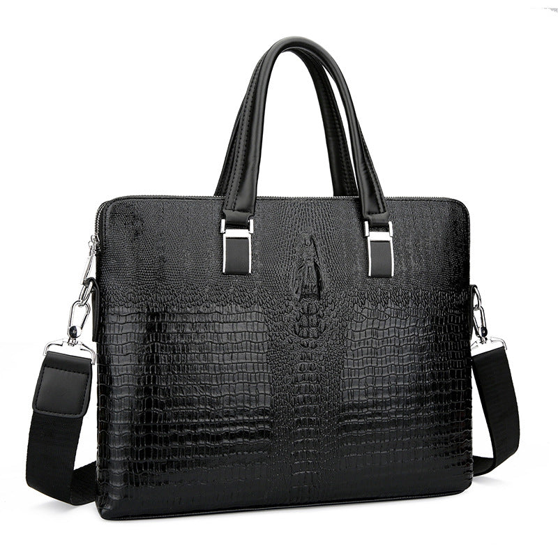 Men's Genuine Leather Double Zipper Business Crocodile Head Trendy Men's Briefcase