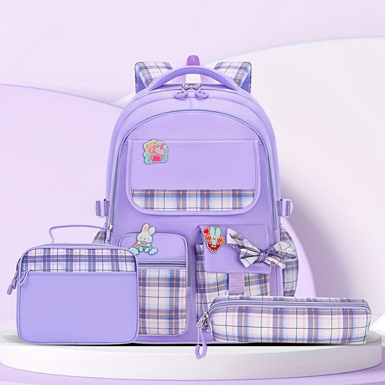 Classic Durable Bow Plaid Lunch Pencil Primary School Bag
