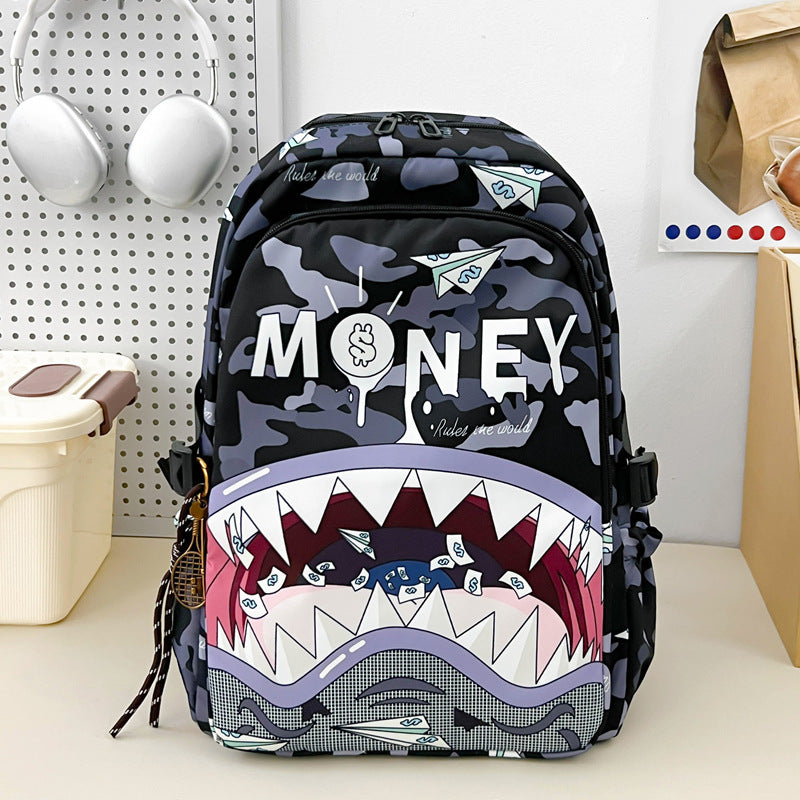 Shark Head Personality Cartoon Printed Early College Student Schoolbag