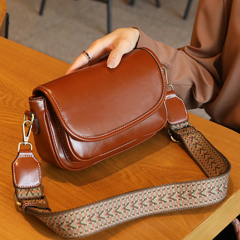 Women's Oil Wax Leather Fashion Genuine Underarm Texture Wide Shoulder Bags