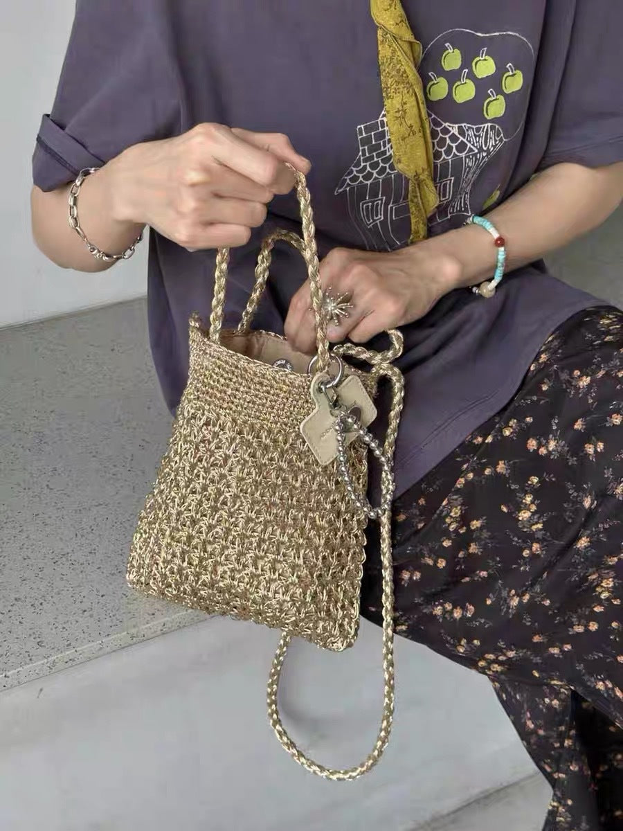 Women's Gold Sier Thread Hand-woven Niche Fashion Women's Handbag