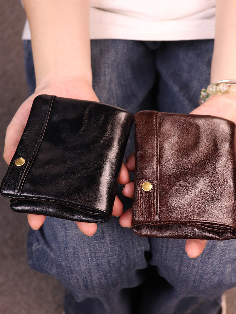 Women's Tanning Leather Classic Short For Handmade Genuine Multiple Slots Card Holder