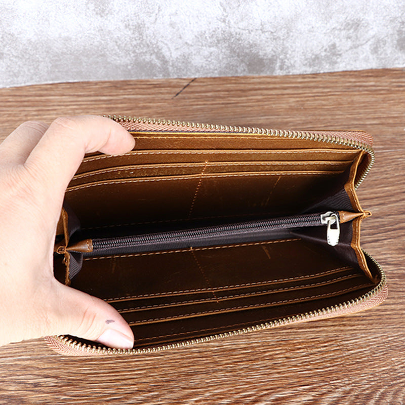 Men's Zipper Crazy Horse First Layer Cowhide Retro Men's Wallet
