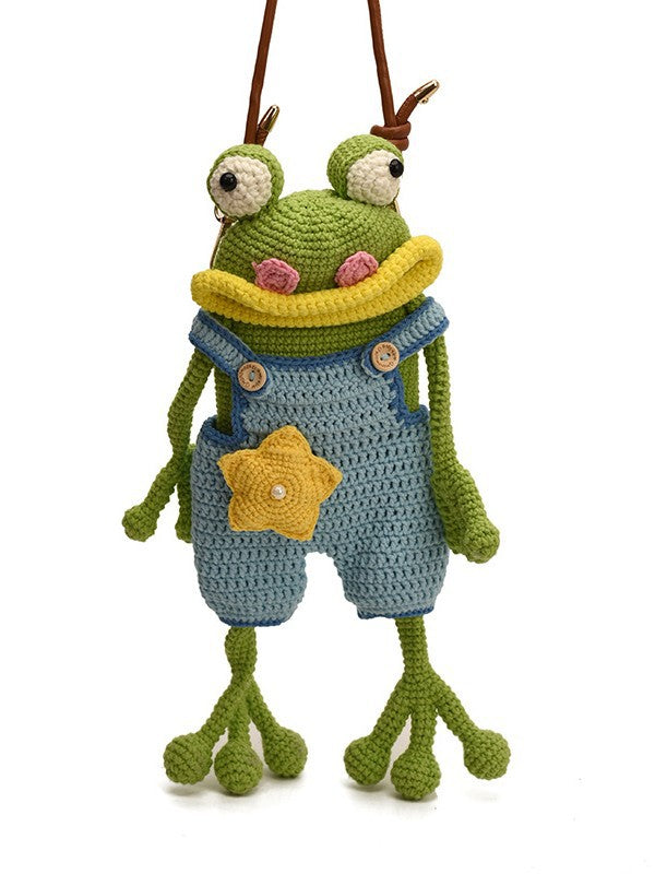 Women's Cartoon Big Mouth Frog Mobile Handmade Crochet Finished Women's Shoulder Bag