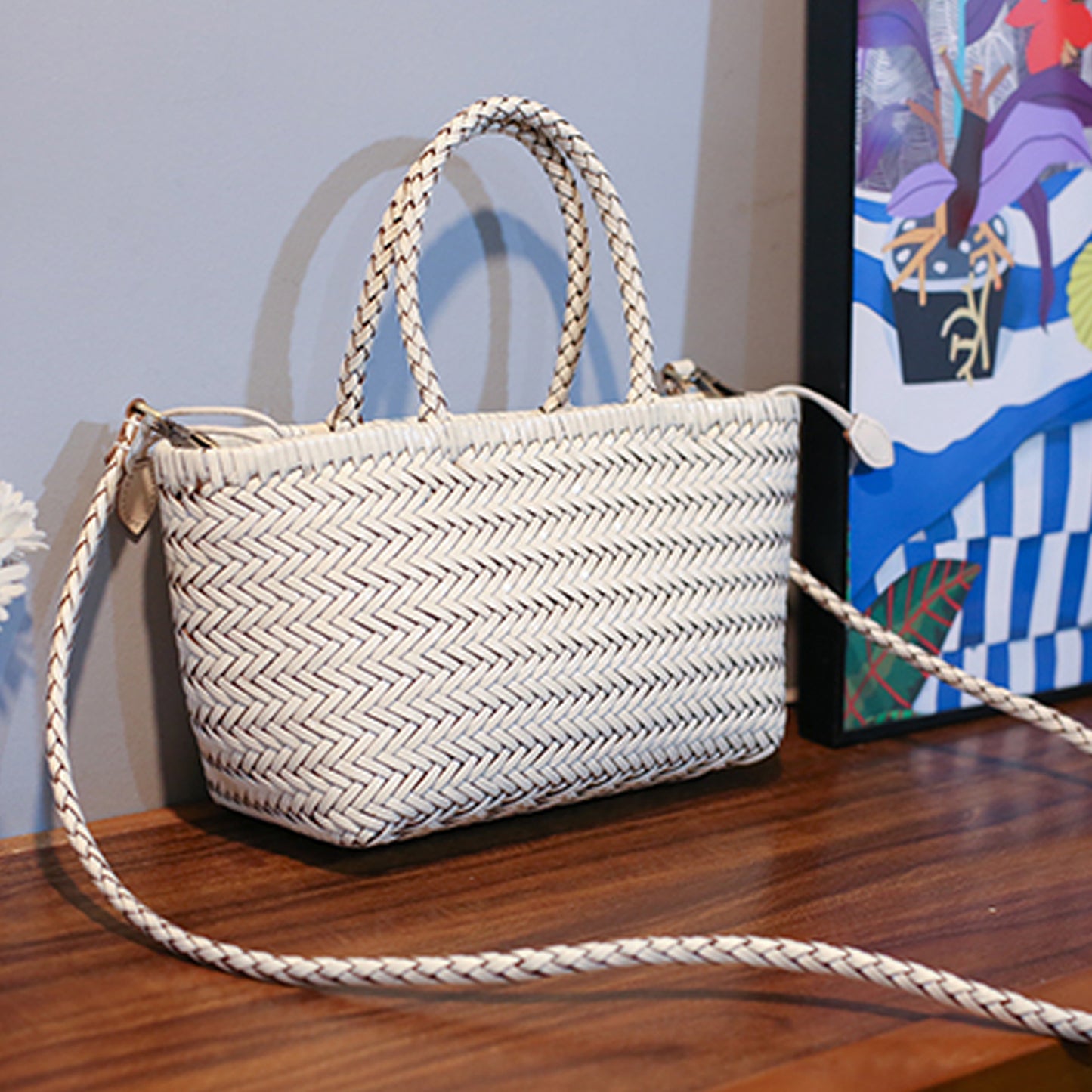 Women's Hand-woven French Style Vegetable Basket Leather Women's Handbag