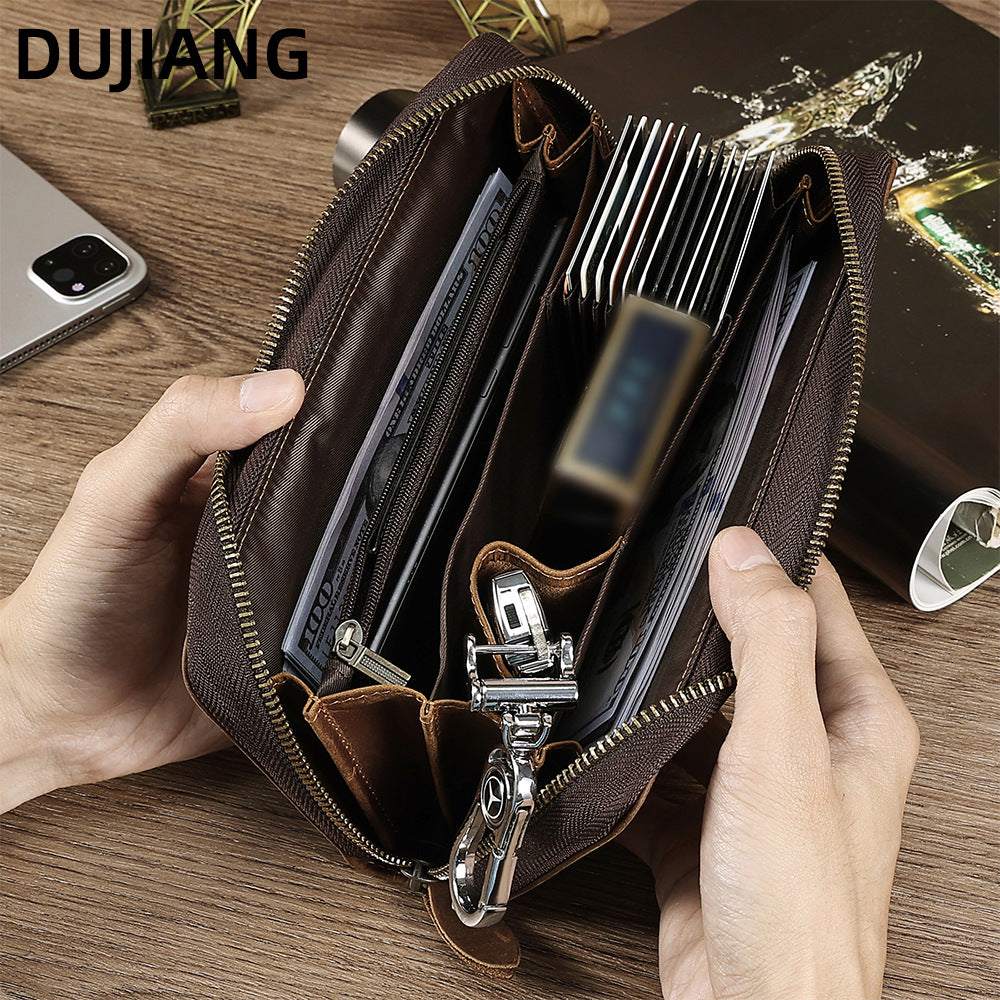 Men's Crazy Horse Leather Vintage Long Business Men's Clutch