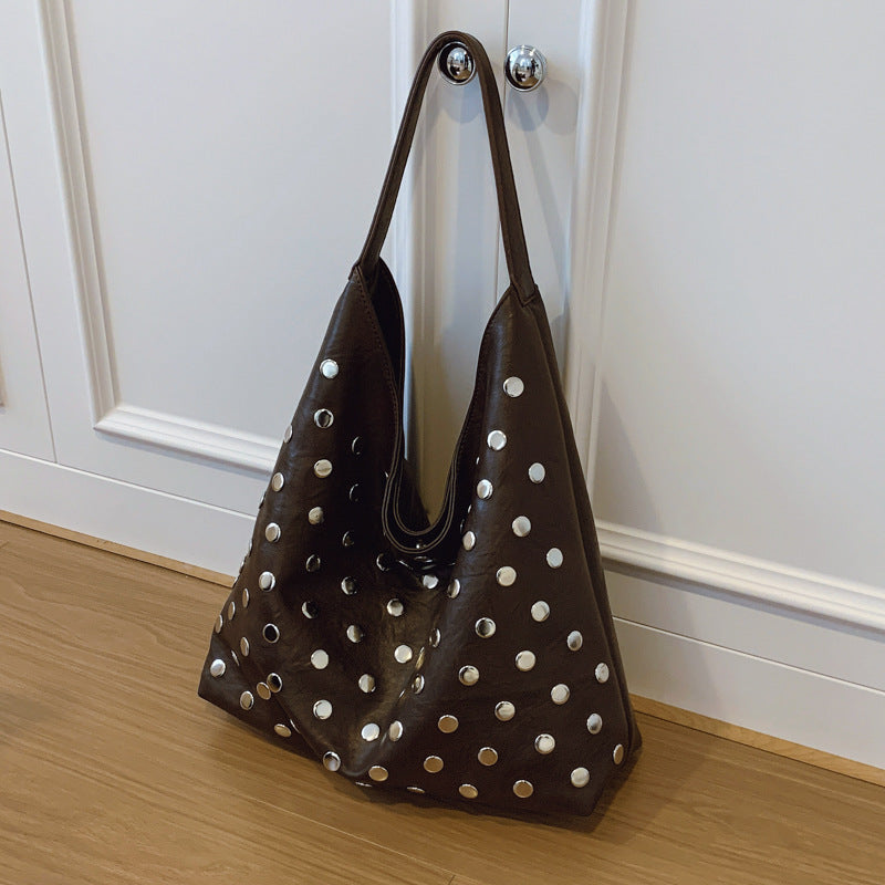 Women's Rivet Trendy Locomotive Style Fashionable Large Women's Shoulder Bag