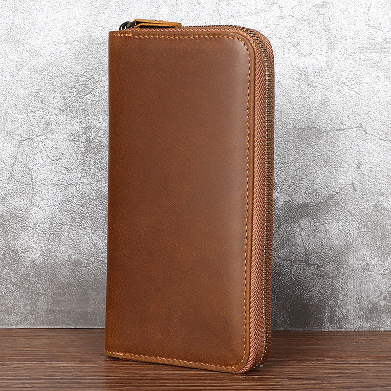 Men's Zipper Crazy Horse First Layer Cowhide Retro Men's Wallet