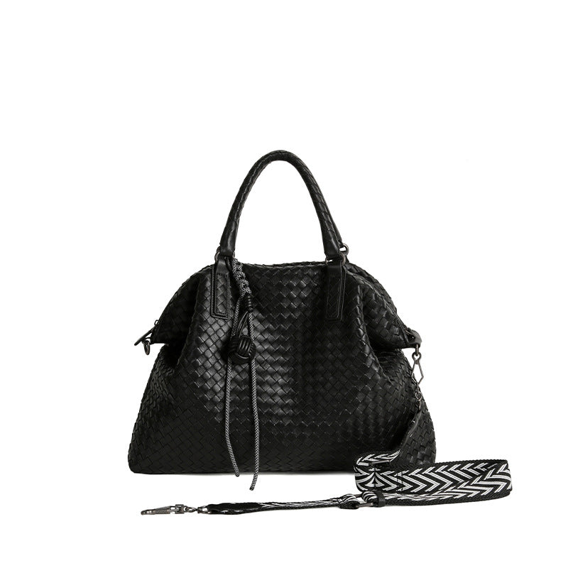 Women's Sheepskin Hand-woven Large Capacity Wide Strap Shoulder Bags