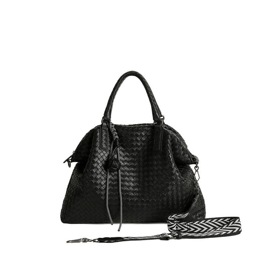 Women's Sheepskin Hand-woven Large Capacity Wide Strap Shoulder Bags