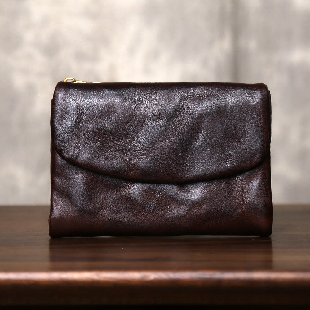 Women's & Men's First Layer Cowhide Genuine Leather Large Capacity Retro Fashion Three Men's Wallet