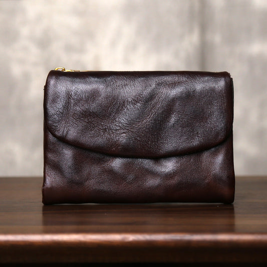 Women's & Men's First Layer Cowhide Genuine Leather Large Capacity Retro Fashion Three Men's Wallet