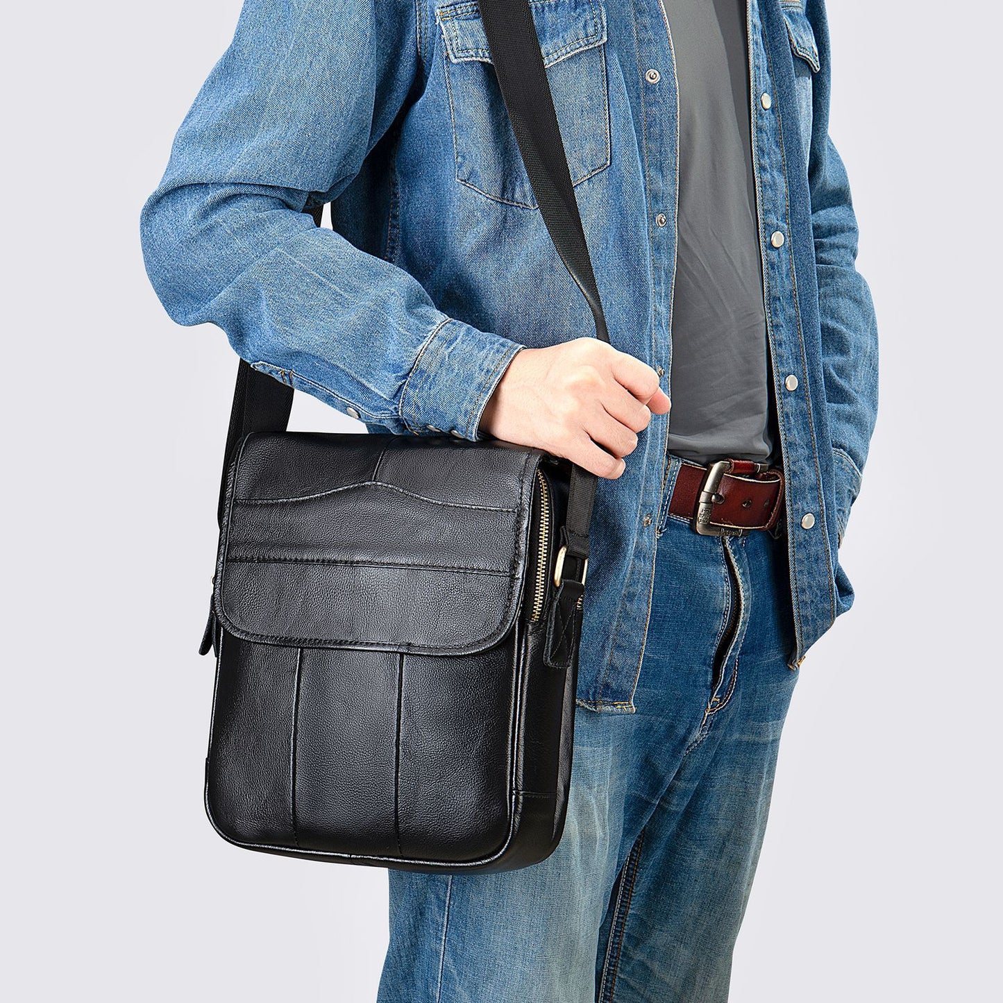 Men's Leather First Layer Cowhide Daily Commuter Bags