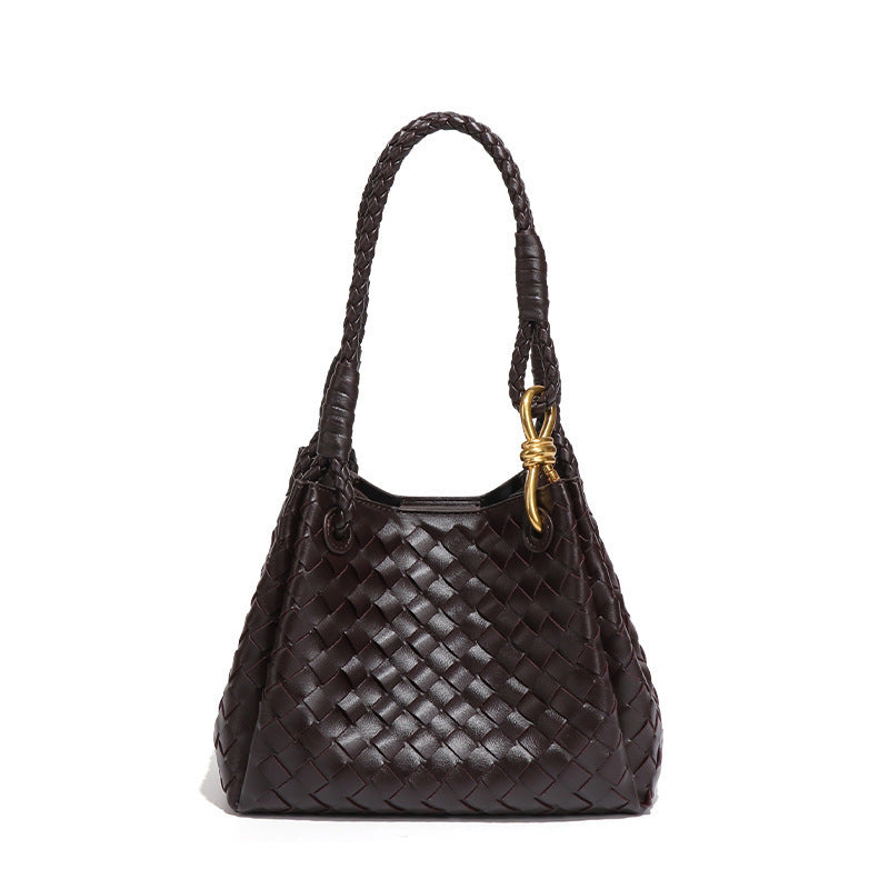 Women's Weave Plaid British Style Light Luxury Bucket Bags