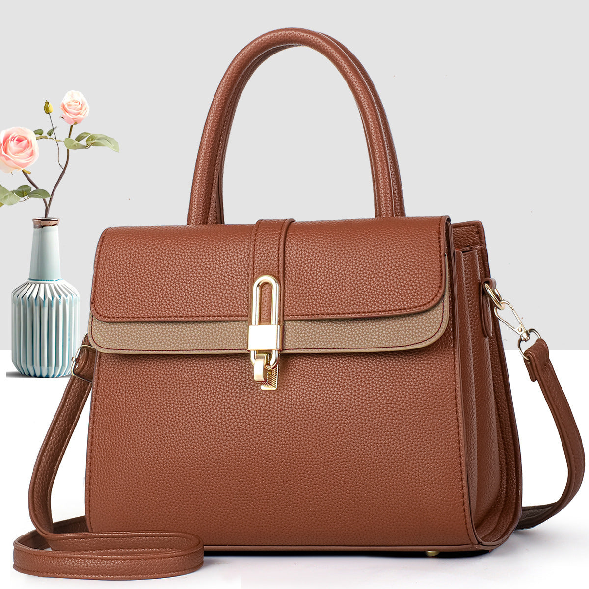 Women's High-grade Stitching Portable Light Luxury Lychee Bags