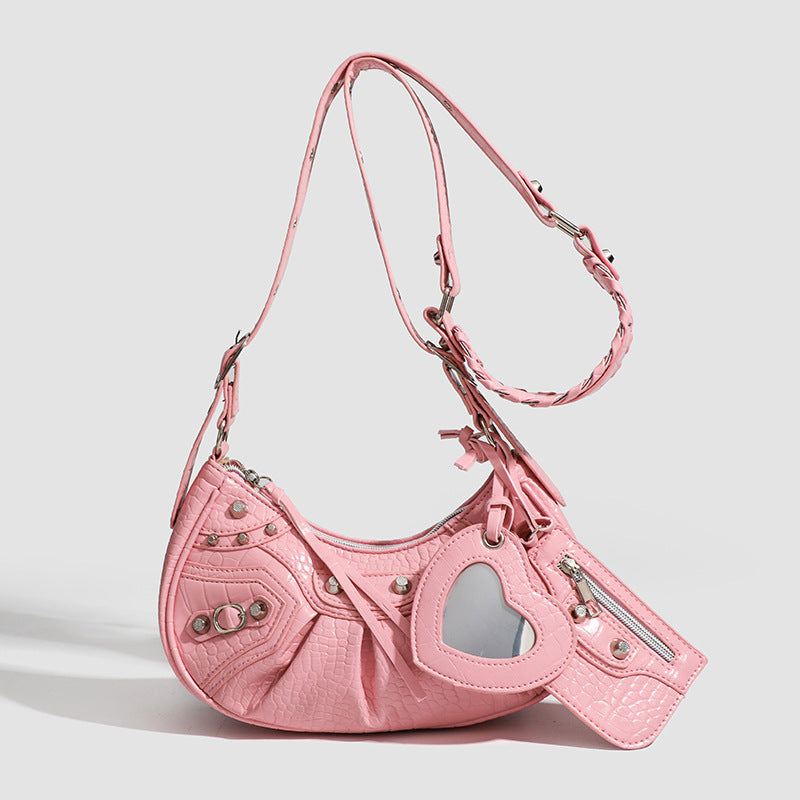Motorcycle Denim Underarm Diamond Rivet Crocodile Women's Shoulder Bag