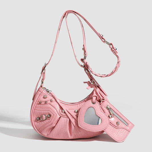 Motorcycle Denim Underarm Diamond Rivet Crocodile Women's Shoulder Bag