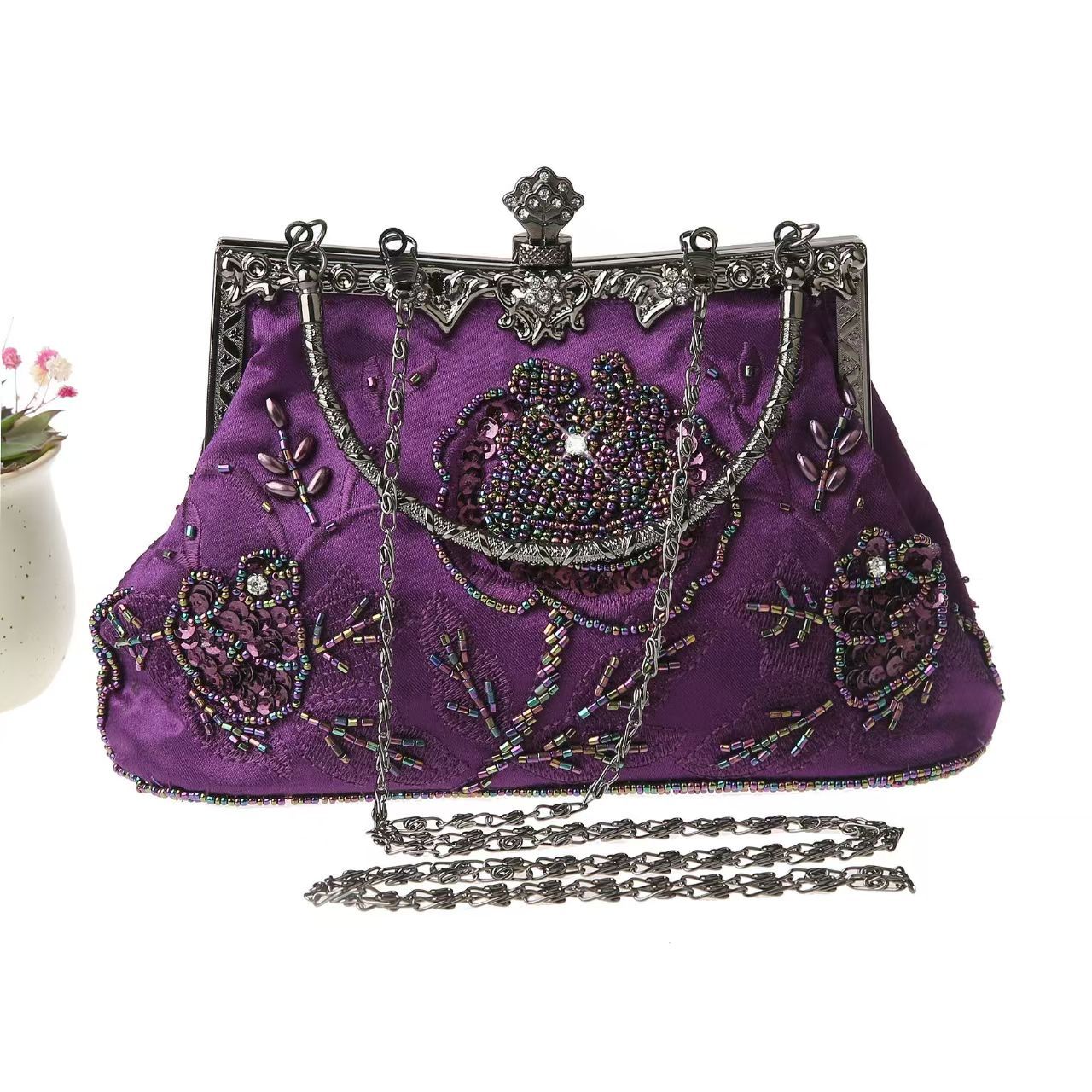 Retro Beaded Exquisite Clutch Handmade Embroidery Dinner Bag
