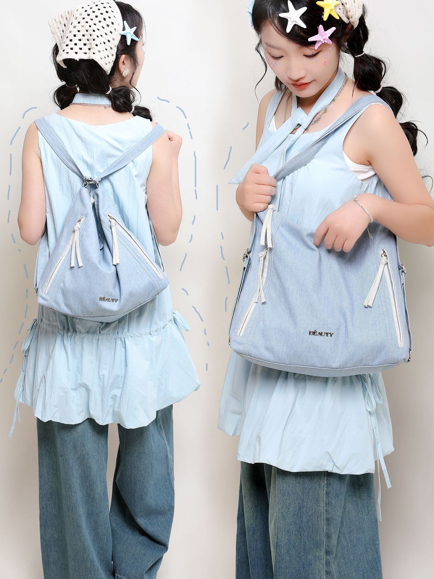 Summer Blue Jean Simple Canvas Commuter Women's Shoulder Bag