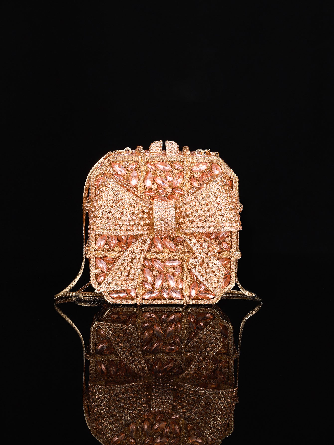 Shiny Champagne Bottle Rhinestone Bow Crystal Chain Bags