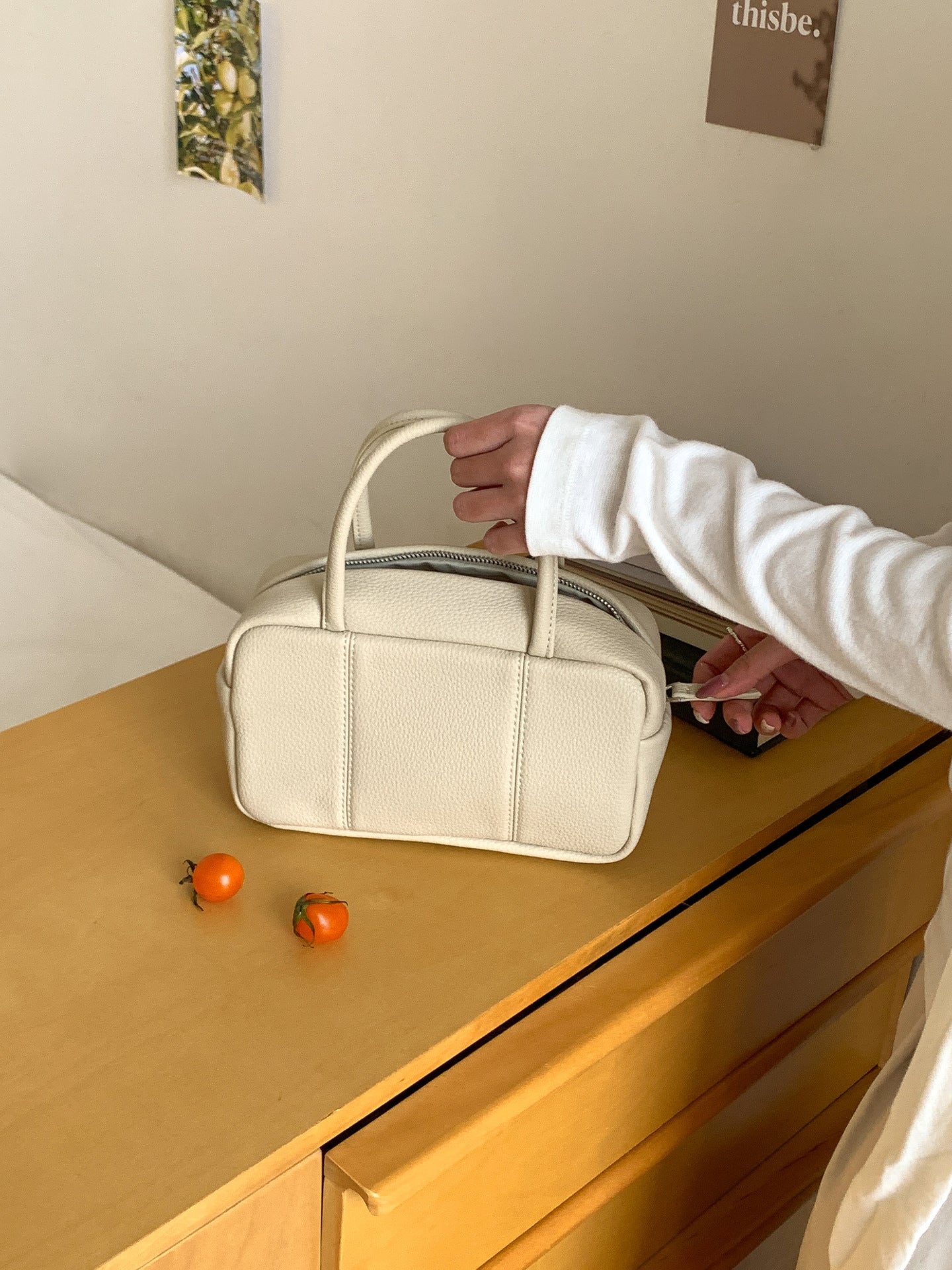 Women's Lychee Pattern Boston Solid Color Large Capacity Simple Women's Handbag