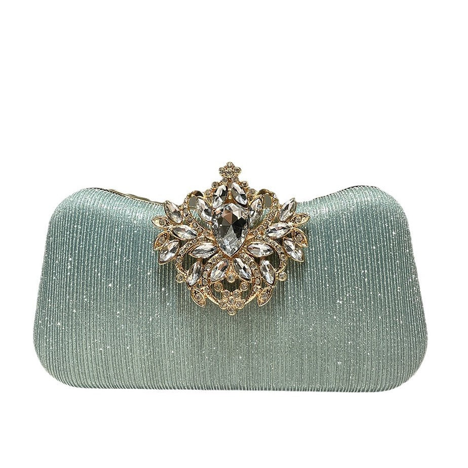 Women's Green Gorgeous Rhinestone Decorative Striped Clutch Fashion Elegant Box Dinner Bag