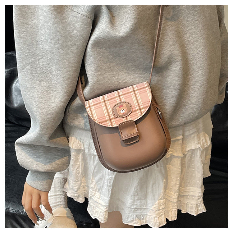 Women's Winter Preppy Style Retro Plaid Saddle Cute Bags