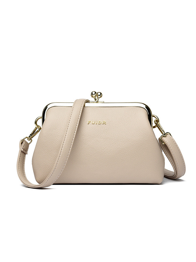 Women's Korean First Layer Cowhide Clip Textured Women's Handbag