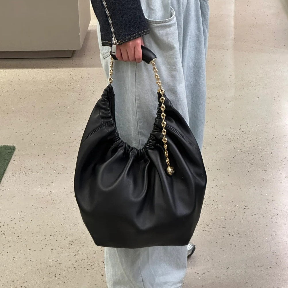 Layer Cowhide Garbage Chain Underarm Soft Genuine Women's Shoulder Bag