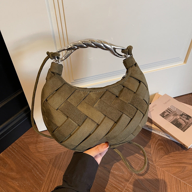Light Luxury Portable Moon Fashion Woven Suede Versatile High Shoulder Bags