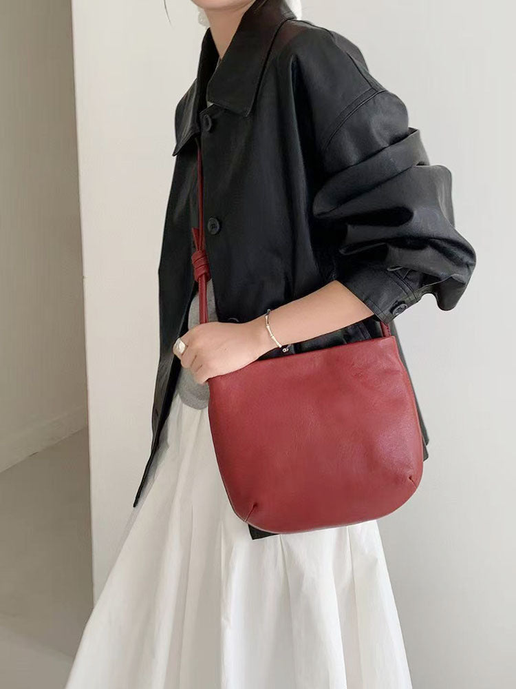 Layer Vegetable Tanning Leather High Sense Fashion Commuter Red Bags
