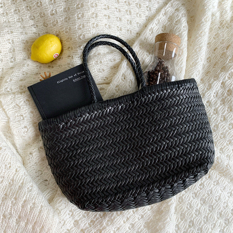 Women's French Retro Woven Portable Female Vegetable Travel Bags