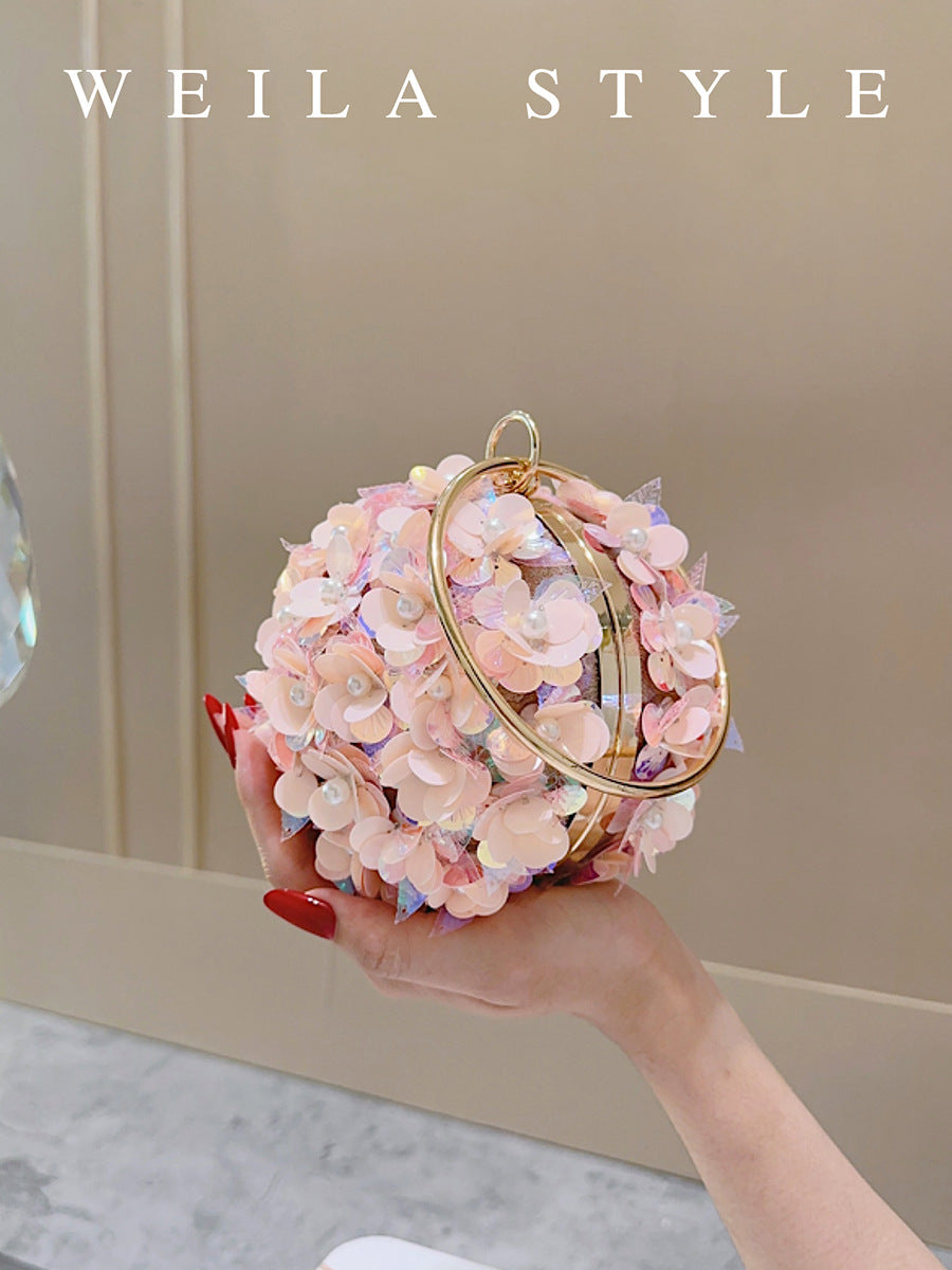 Women's Style Dinner Clutch Banquet Flower Bracelet Spherical Women's Handbag