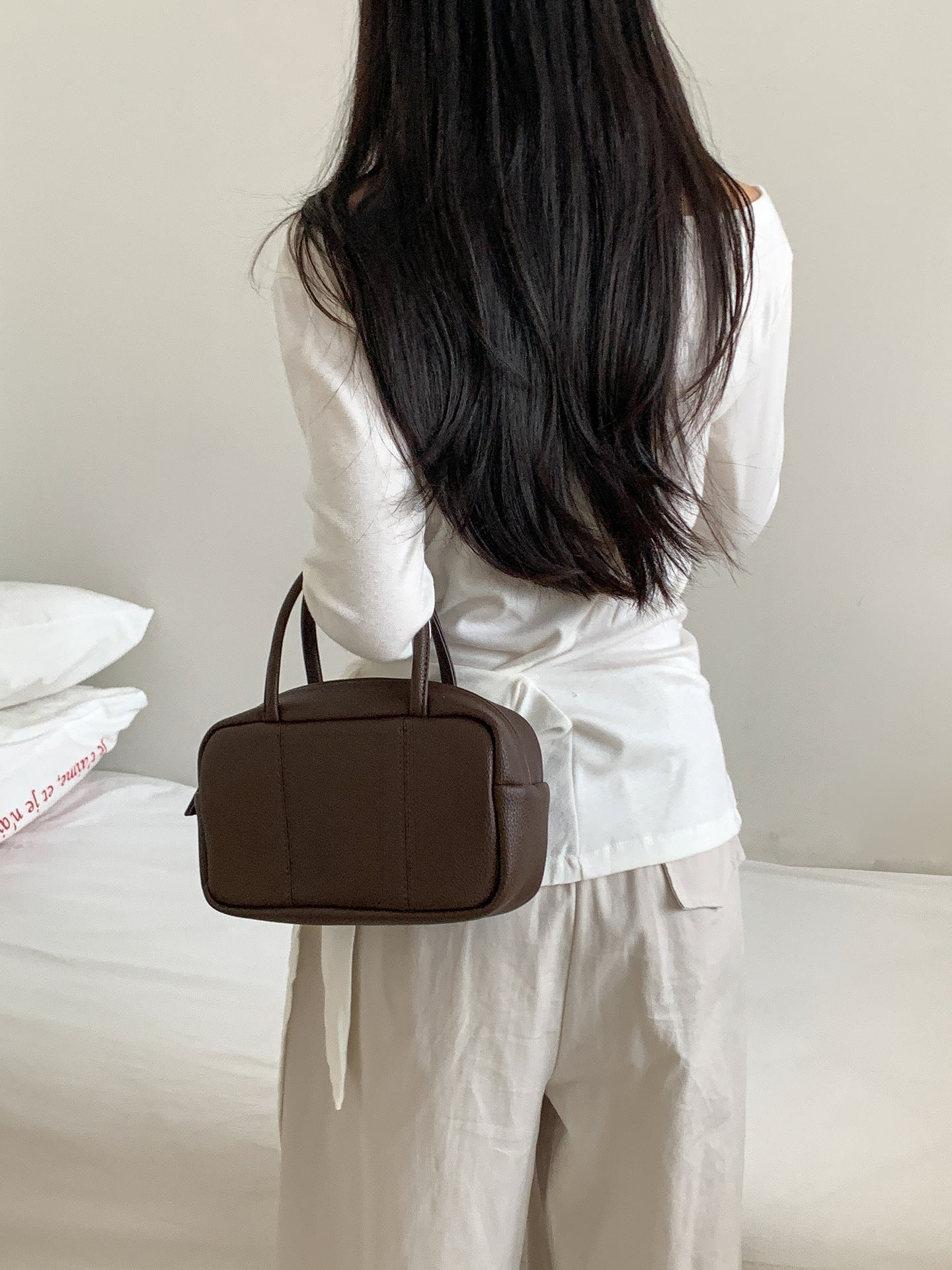 Women's Lychee Pattern Boston Solid Color Large Capacity Simple Women's Handbag