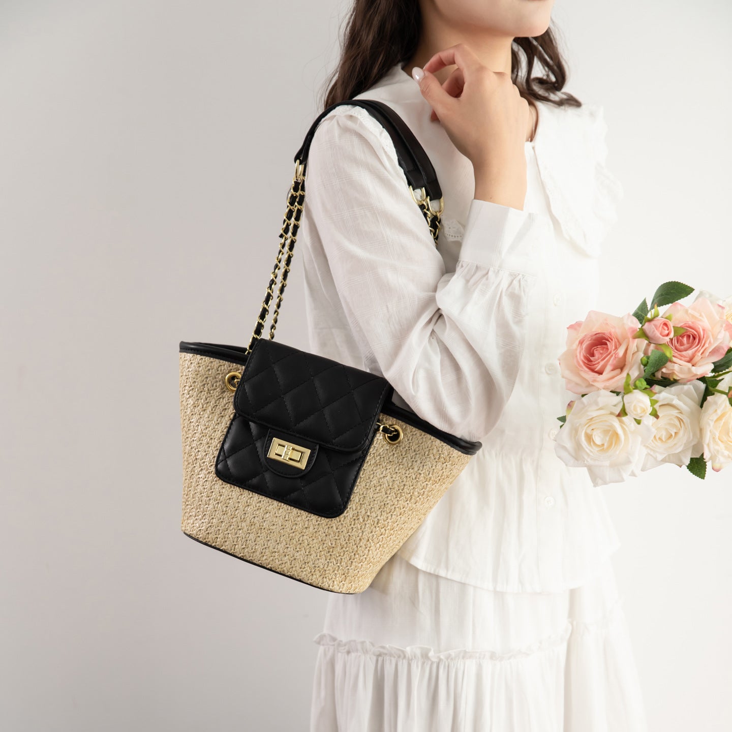 Women's Classic Style Straw Chain Underarm Commuter Shoulder Bags
