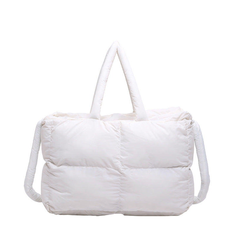 Women's Solid Color Down High-grade Portable Large Capacity Tote Bags