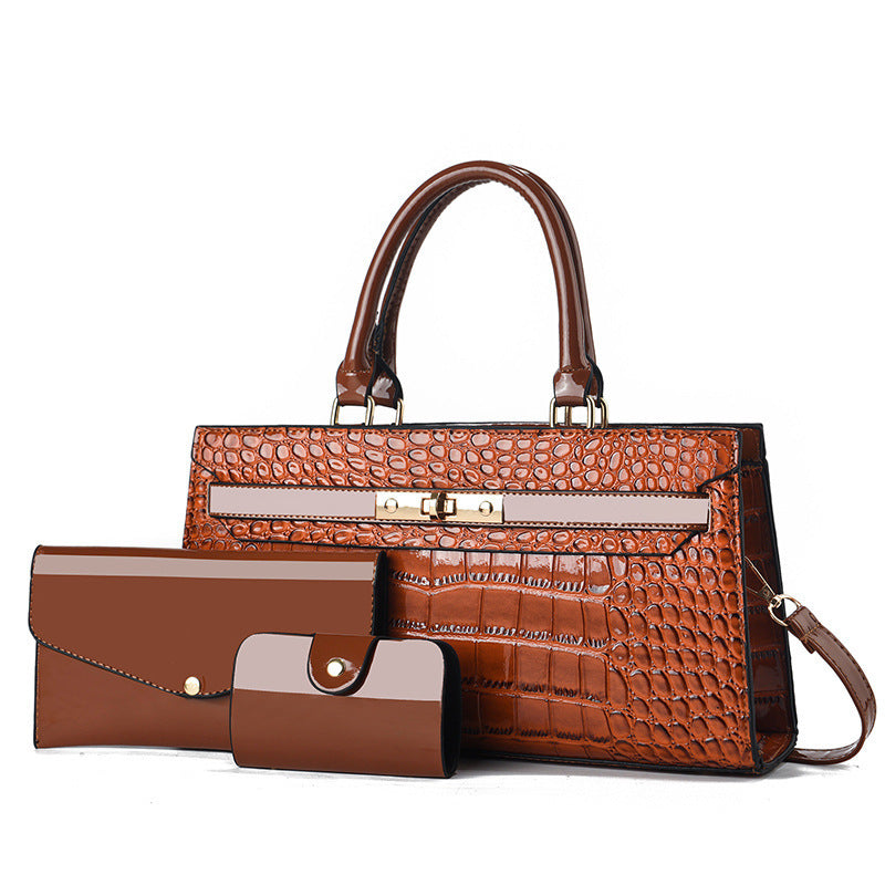 Women's Mother's Day Crocodile Pattern Mother Fashion Large Capacity Commuter Three-piece Handbags