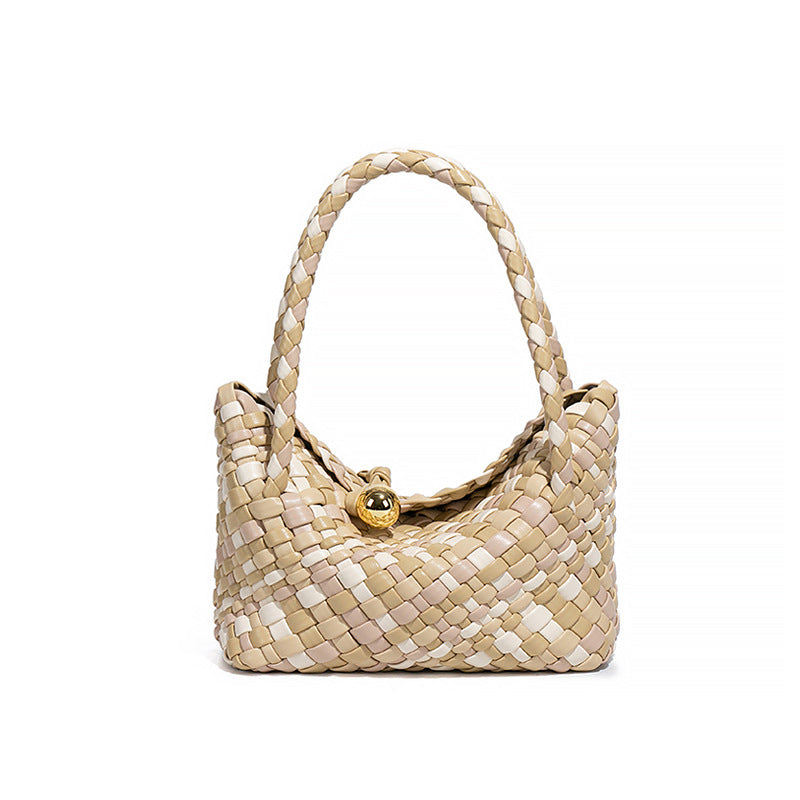 Woven Design Vegetable Basket Retro Contrast Women's Handbag