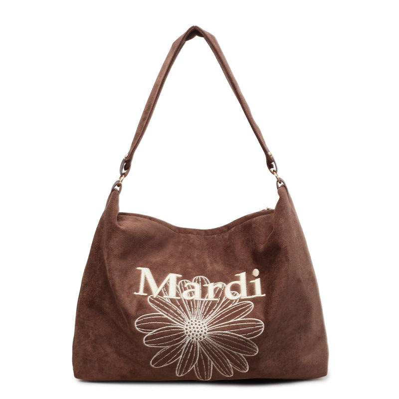 Women's Korean Retro Large Capacity Totes Three-dimensional Embroidered Women's Shoulder Bag