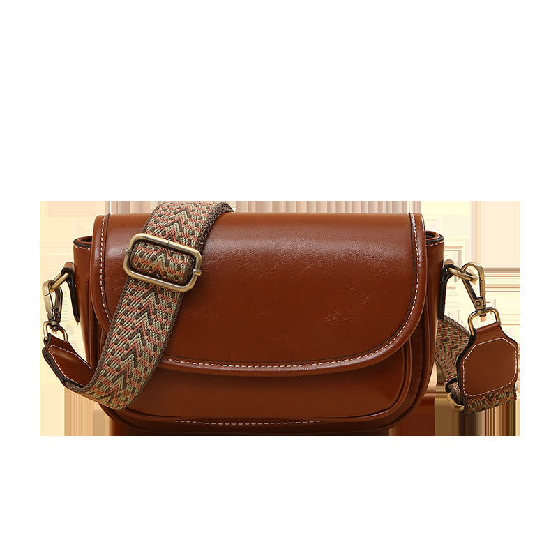 Women's Oil Wax Leather Fashion Genuine Underarm Texture Wide Shoulder Bags