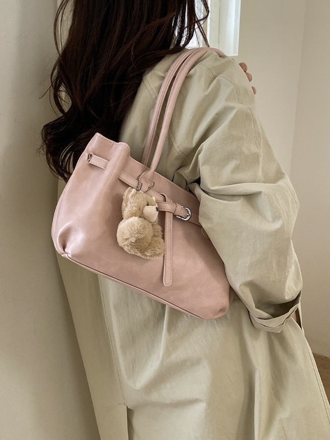 Women's Korean Style Simple Solid Color Large Capacity Stylish Good Texture Leisure Backpack